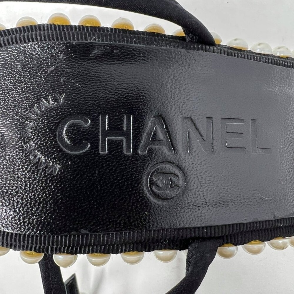 Chanel 2004 Vintage Heels Black Satin‎ Pearl 38.5 Y2K Karl Lagerfeld - Picture 6 of 10